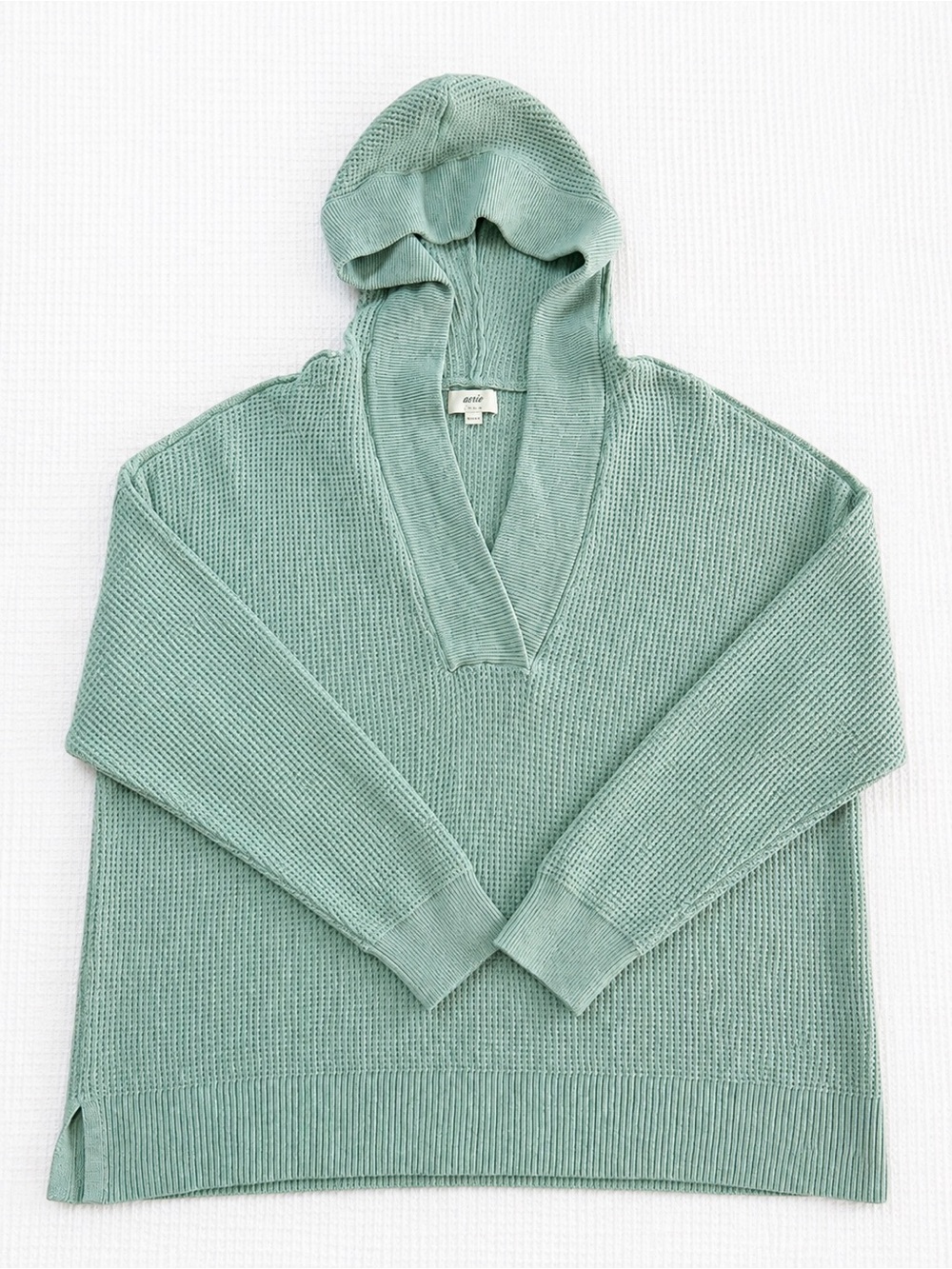 Aerie Women's Hooded Sweater Size L Oversized Waffle Knit Soft Girl Cabin Core